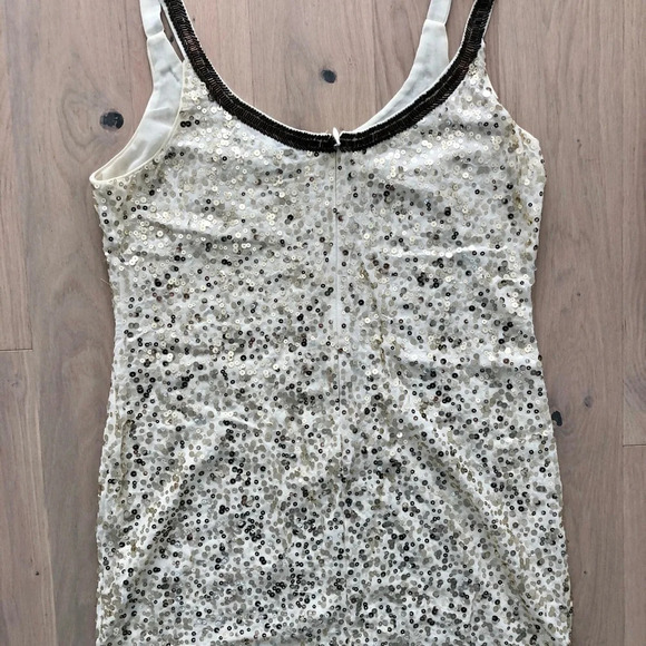 bebe Dresses & Skirts - Bebe Cream with Gold Sparkle Dress